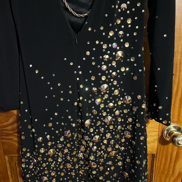 Homecoming Gorgeous gold bling black dress long sleeve size 11/12 - Picture 5 of 6